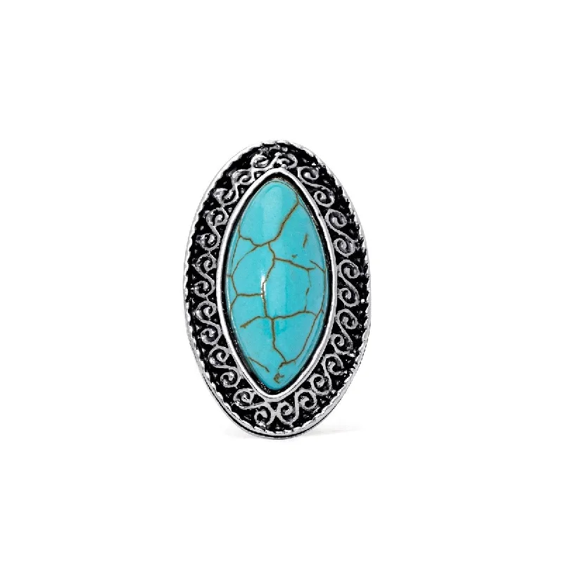 Crescent design ring-Silver Plated Simulated Turquoise Marquise Ring