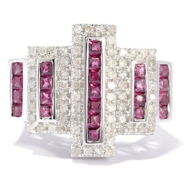 Scored groove ring-Silver Rhodolite and 1/2ct TDW Diamond Ring (H-I, I1-I2)