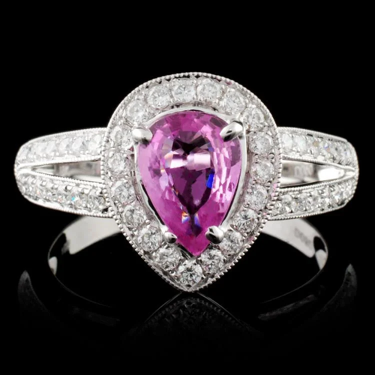 Tartan check ring-1.03ct Pink Sapphire and 1.04ctw Diamond 14K White Gold Ladies Ring