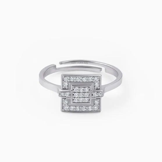 Tin alloy ring-Square Shaped Silver Ring