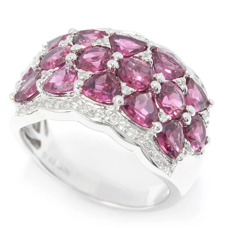 Tattered rim ring-Ster Silver 5ct Rhodolite Garnet & White Topaz Cluster Ring, Size 7 - Red