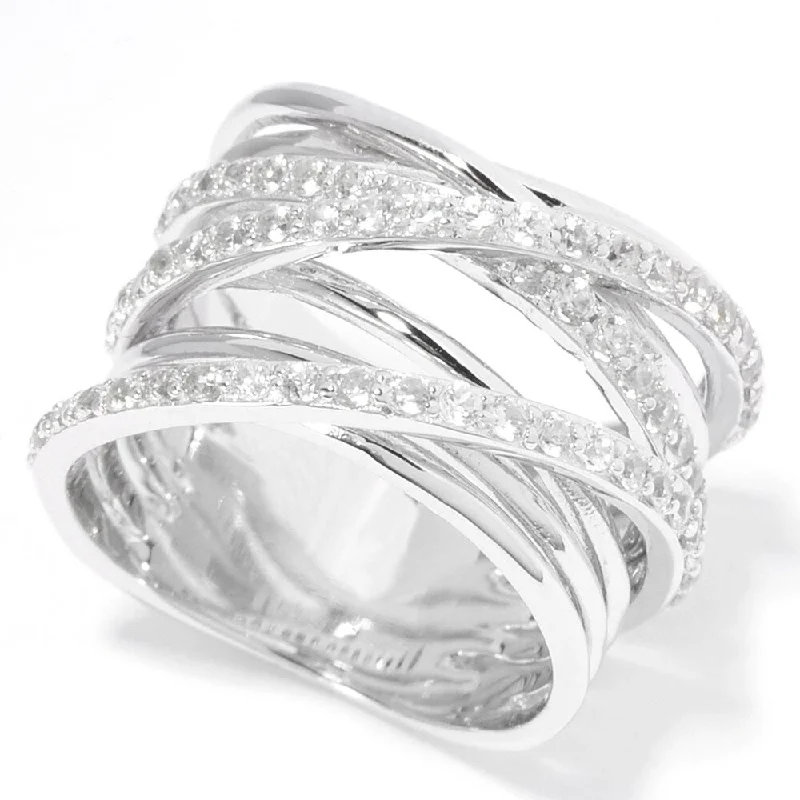 Linked stone ring-Sterling Silver 1.13ctw Round White Zircon Overlapping Ring