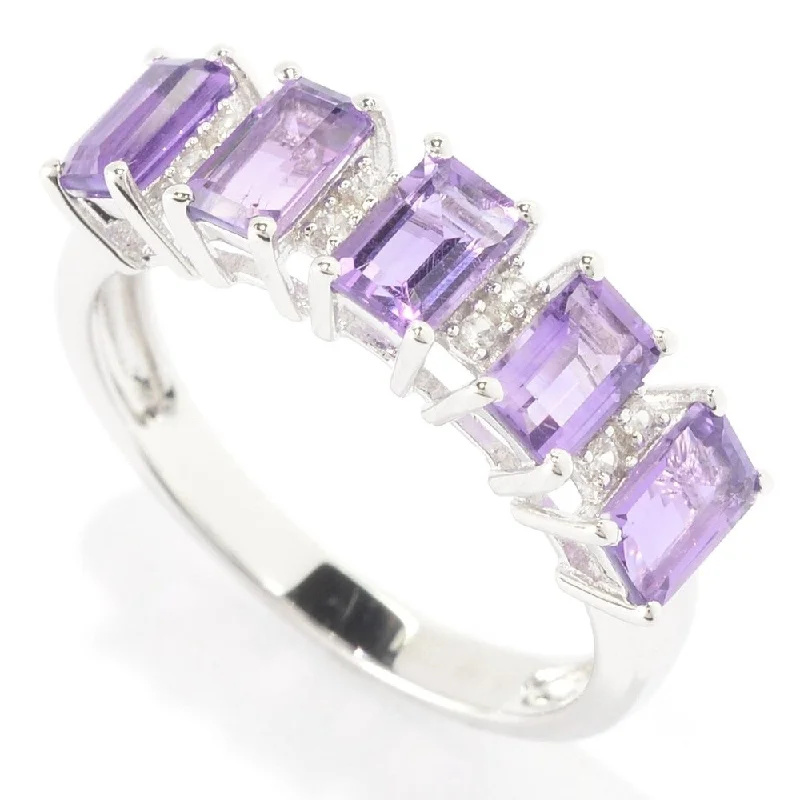 Onyx spike ring-Sterling Silver 1 2/5ct Emerald-cut Amethyst and White Zircon Ring