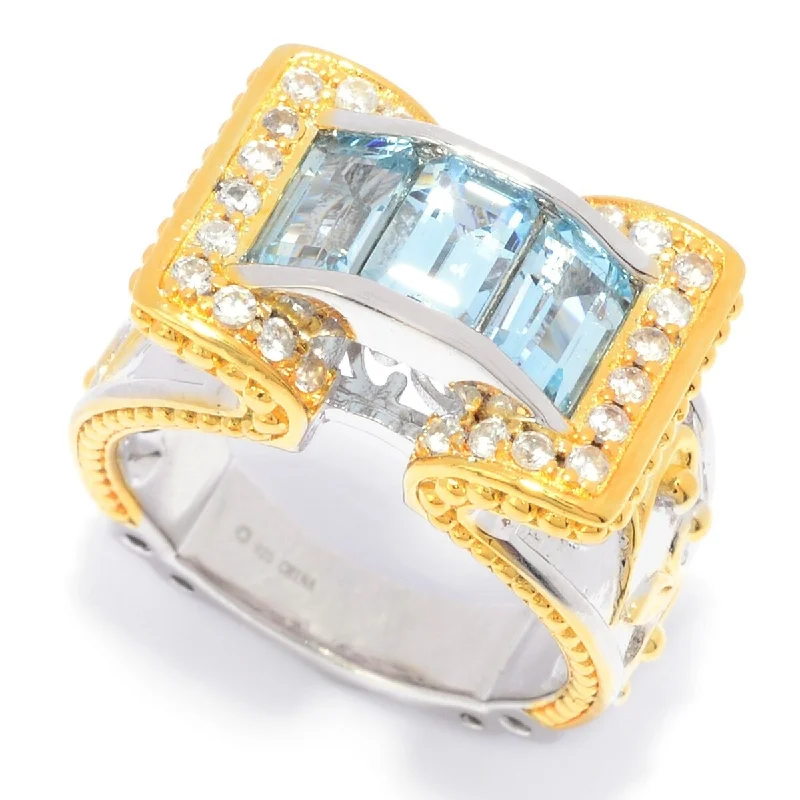 Tartan check ring-Sterling Silver 1.90ctw Aquamarine & White Zircon Ring