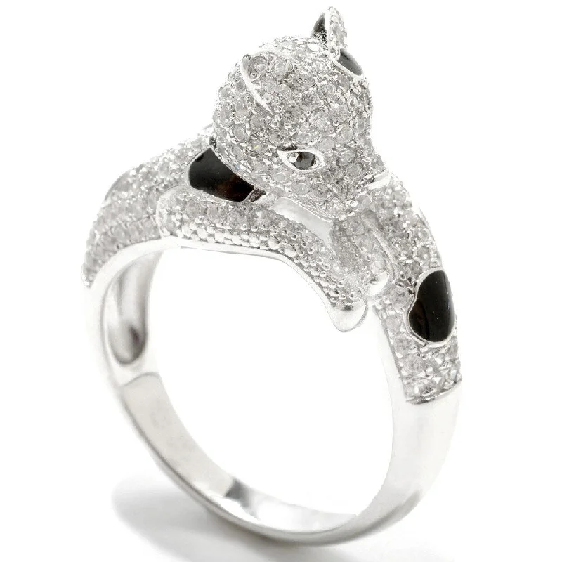 Jade vein ring-Sterling Silver 1.92ctw White Natural Zircon & Black Spinel Ring