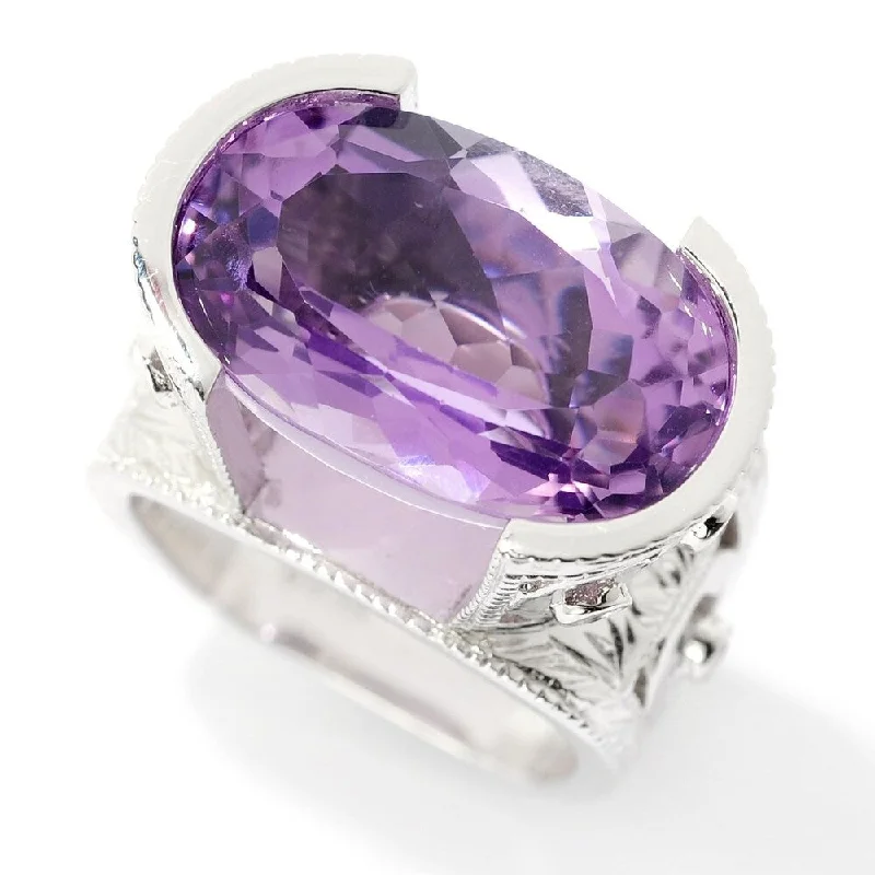 Frosted quartz ring-Sterling Silver 11.15ctw Bolivian Amethyst & White Zircon Ring