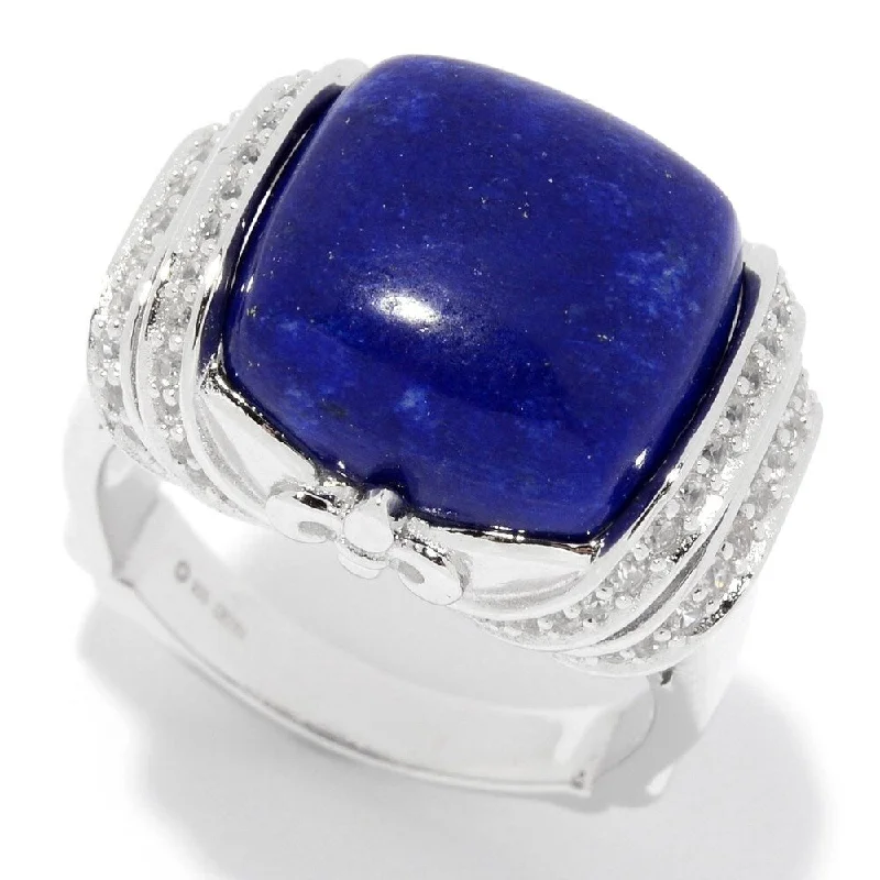 Fluke ridge ring-Sterling Silver 14mm Cushion Shaped Lapis & White Zircon Ring