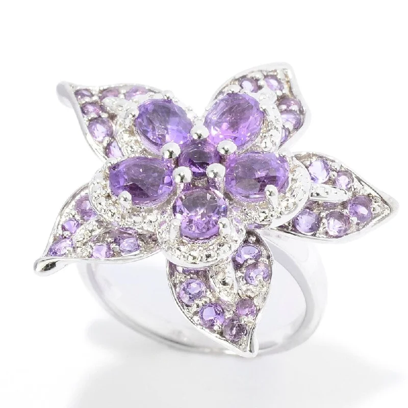 Faint dye ring-Sterling Silver 2.5Ctw Oval & Round African Amethyst Flower Ring