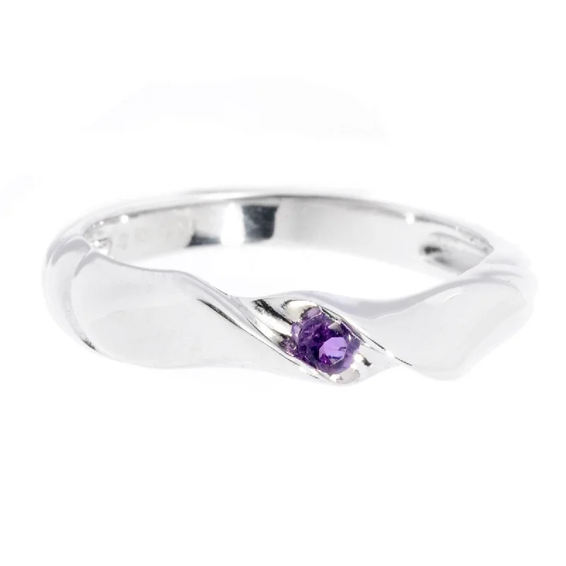 Cotton weave ring-Sterling Silver 2.5Mm Round 0.06Ctw African Amethyst Stack Band Ring