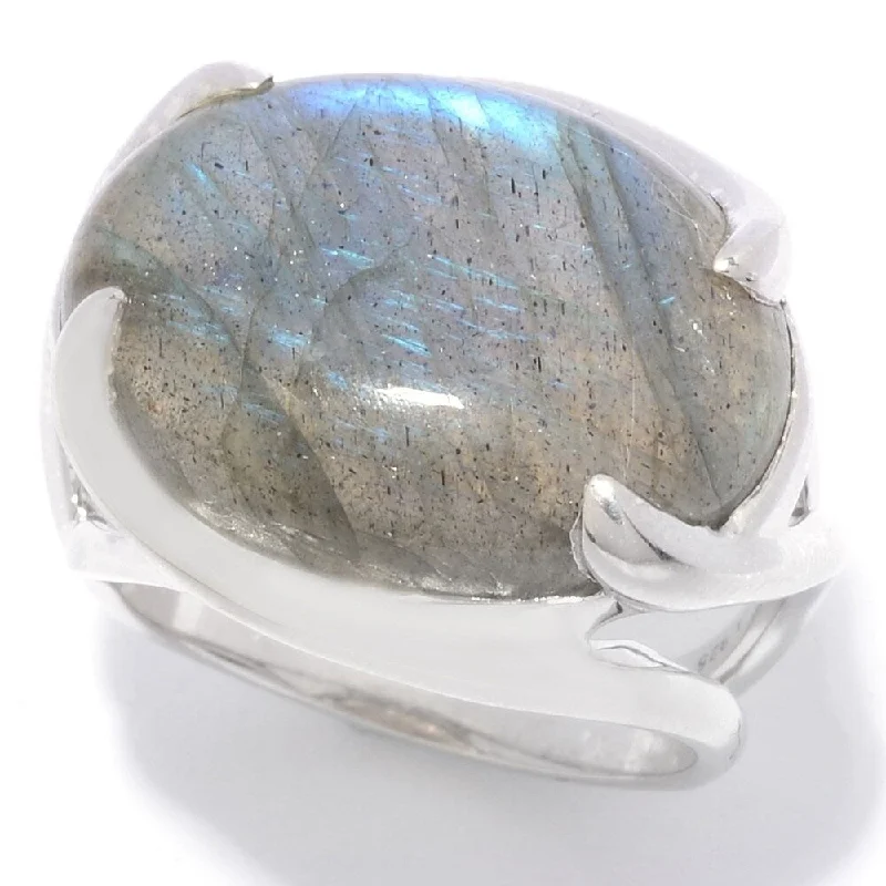 Raised layer ring-Sterling Silver 20 x 14mm Oval Labradorite East-West Ring