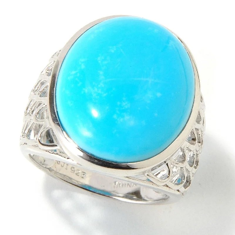 Stacked gemstone ring-Sterling Silver 20X15 Oval Cab 13.45Ctw Turquoise Ring