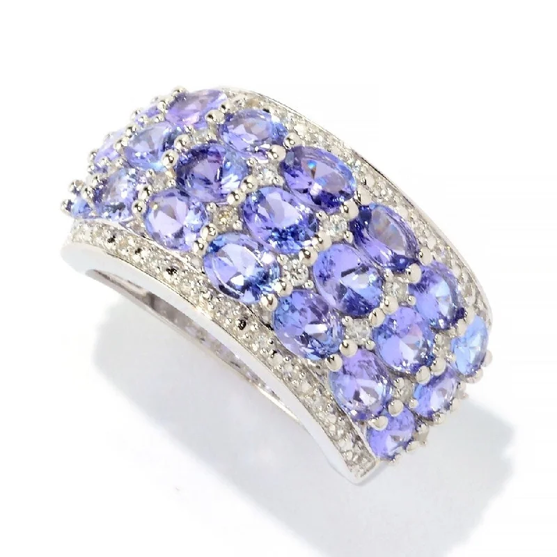 Frosted quartz ring-Sterling Silver 3.75Ctw Tanzanite & White Zircon Wide Band Ring Size - 6