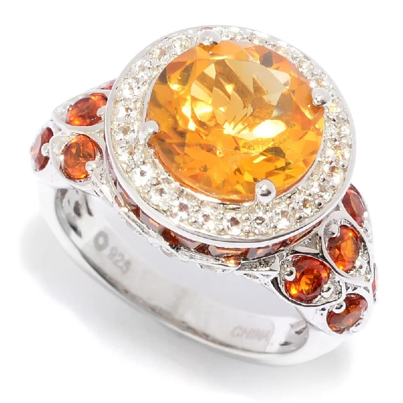 Flat bezel ring-Sterling Silver 5.01ctw Citrine & White Topaz Halo Ring