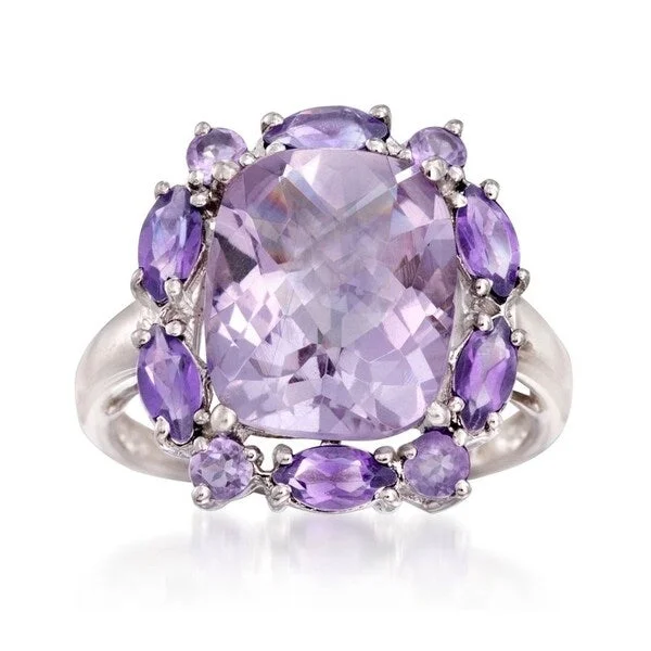 Worn edge ring-Sterling Silver 6.07ctw Pink & African Amethyst Cluster Ring