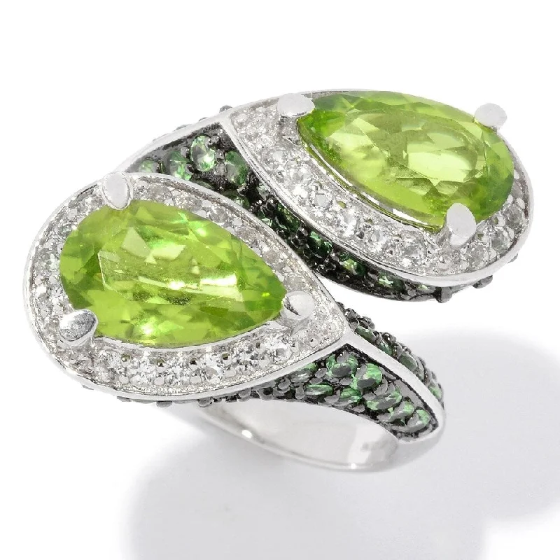 Tiered stack ring-Sterling Silver 7.88ctw Peridot & Multi Gem Bypass Ring