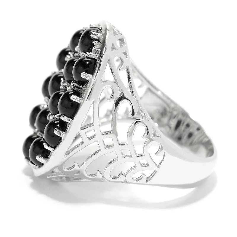 Lily bud ring-Sterling Silver Black Onyx & White Topaz Oval Shaped Ring