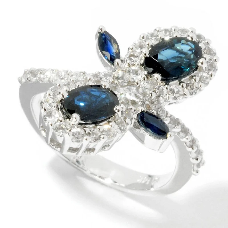 Sisal band ring-Sterling Silver Blue Sapphire and Created White Sapphire Ring