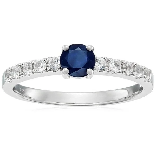 Pierced vent ring-Sterling Silver Genuine Blue Sapphire and Created White Sapphire Ring