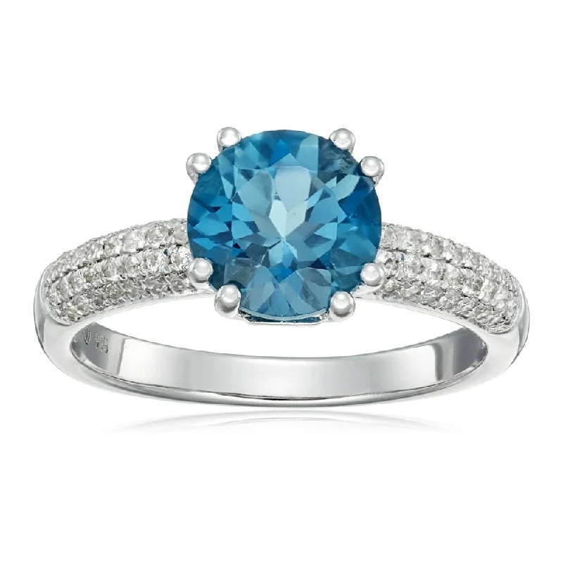 Edwardian flair ring-Sterling Silver London Blue Topaz & Created White Sapphire Ring