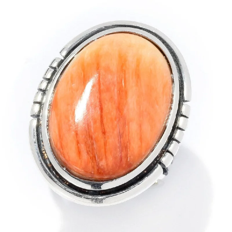 Fir sprig ring-Sterling Silver Orange Spiny Oyster Ring