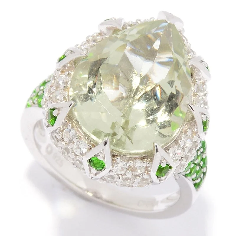 Chipped rim ring-Sterling Silver Pear Cut Chrome Diopside & White Zircon Ring