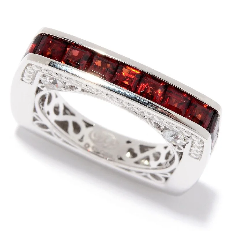 Root stem ring-Sterling Silver Red Garnet & White Zircon Square Band Ring