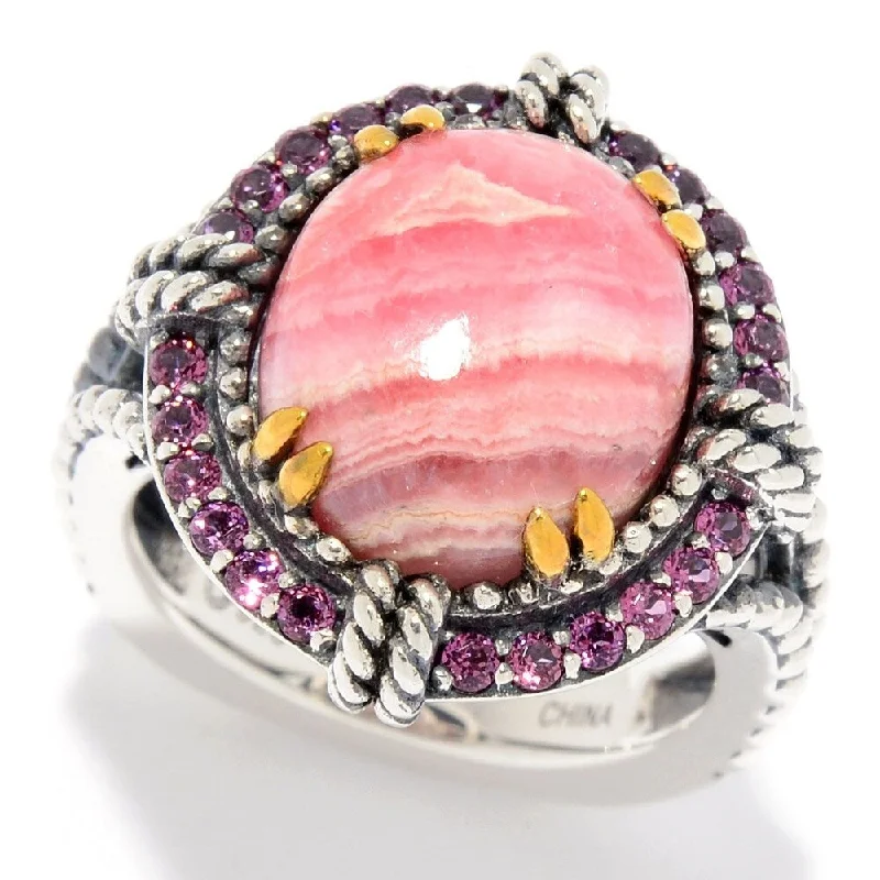 Hazel amethyst ring-Sterling Silver Rhodochrosite & Rhodolite Garnet Halo Ring