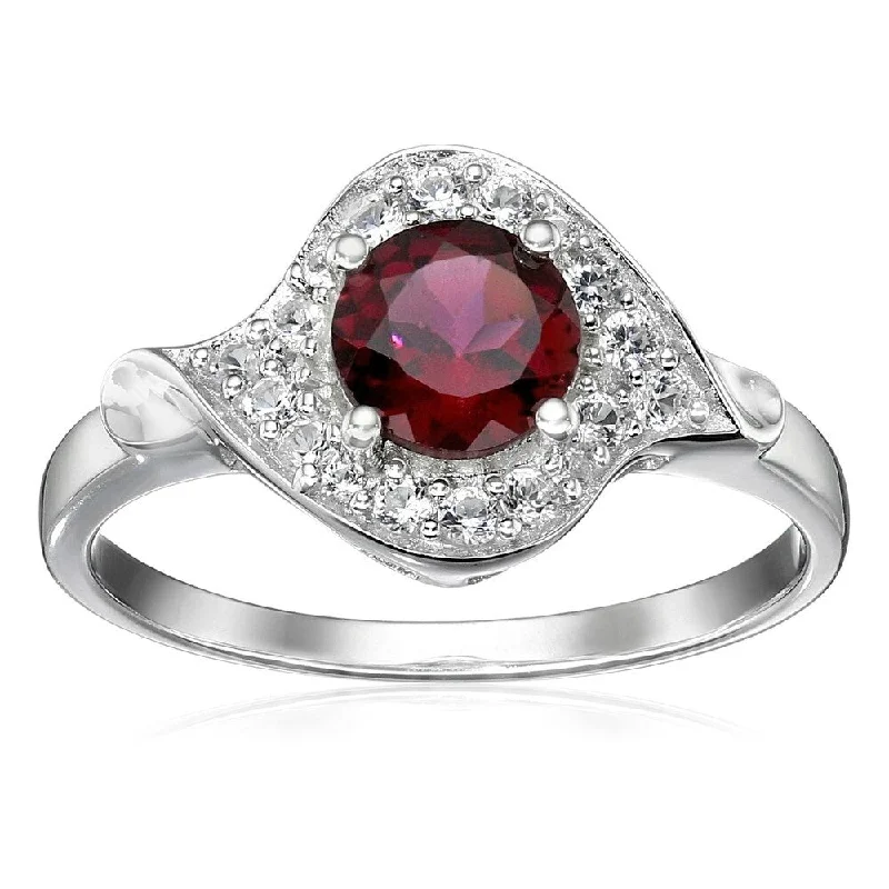 Faint dye ring-Sterling Silver Rhodolite and Created White Sapphire Ring Size - 7