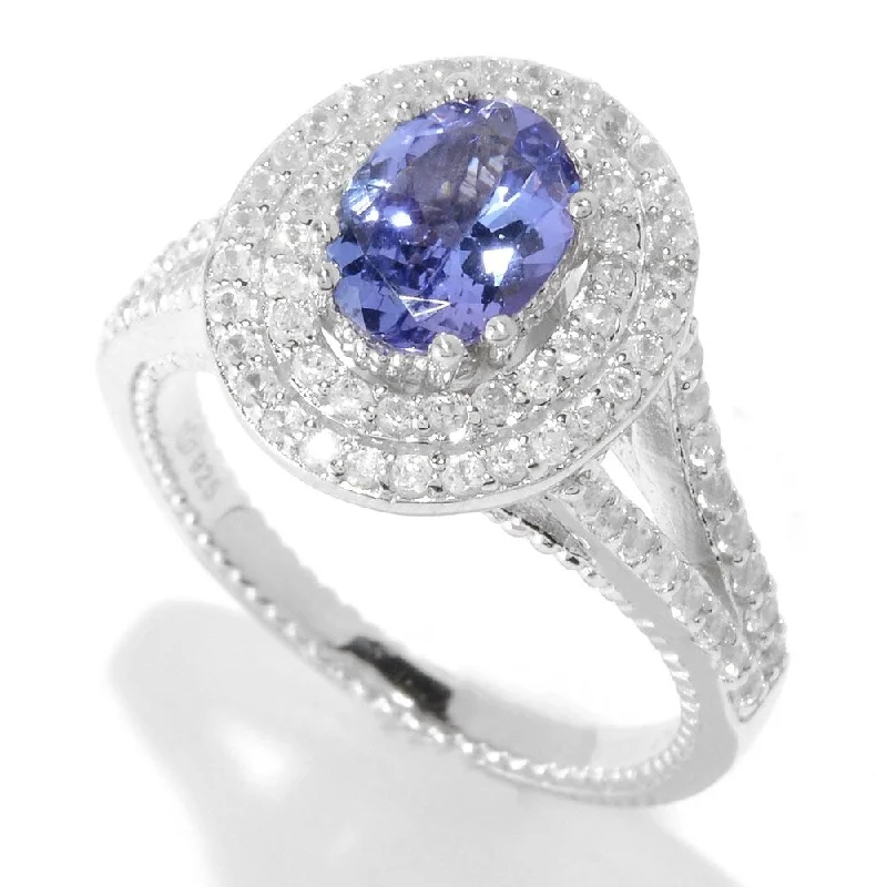 Peak gem ring-Sterling Silver Tanzanite & White Zircon Double Halo Ring