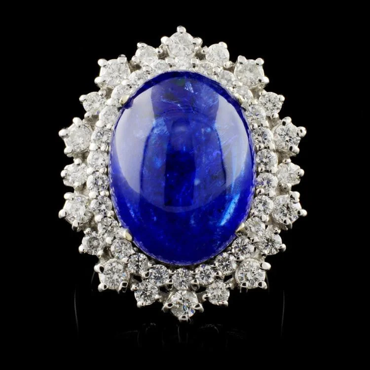 Birch grain ring-13.16 ct Tanzanite and 1.04 ctw Diamond 14K White Gold Ladies Ring