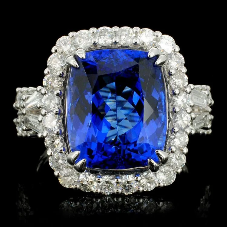 Carved design ring-7.85 ct Tanzanite and 0.99 ctw Diamond 18K White Gold Ladies Ring