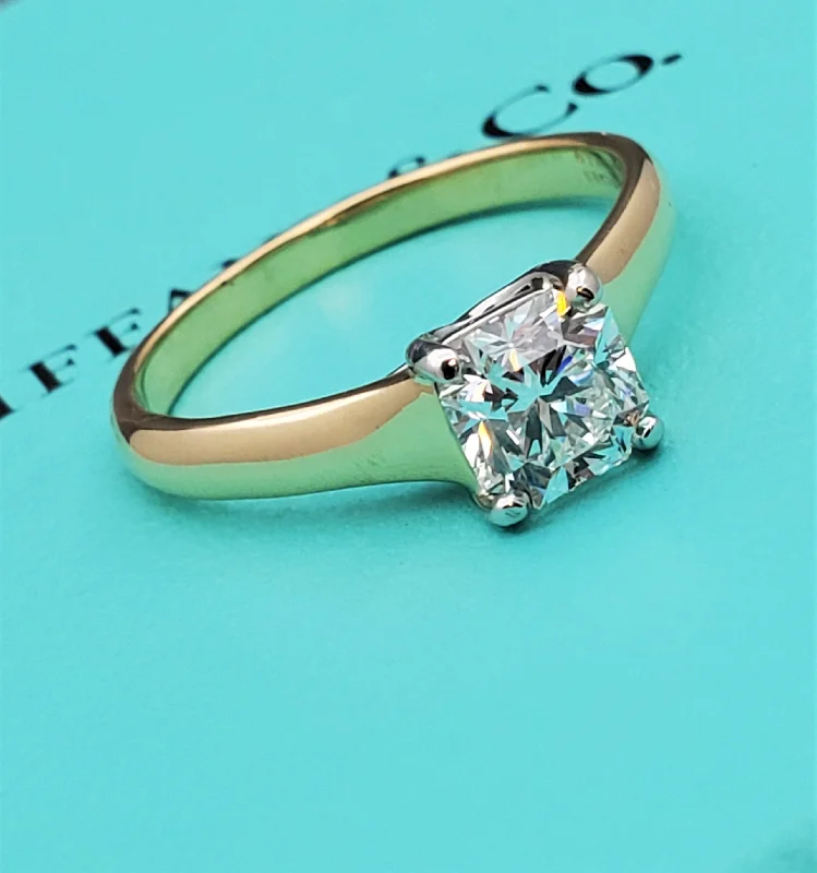 Locked band ring-Tiffany & Co 18K Gold 1.05ct G VVS2 Lucida Diamond Engagement Ring