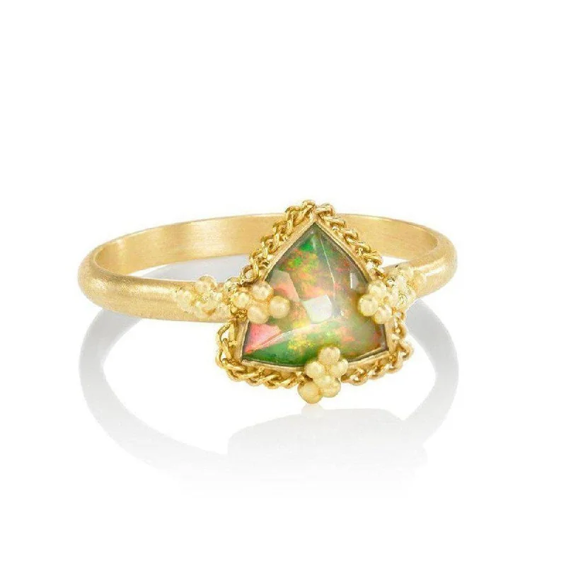 Tribal mark ring-Triangle Prong Opal Ring