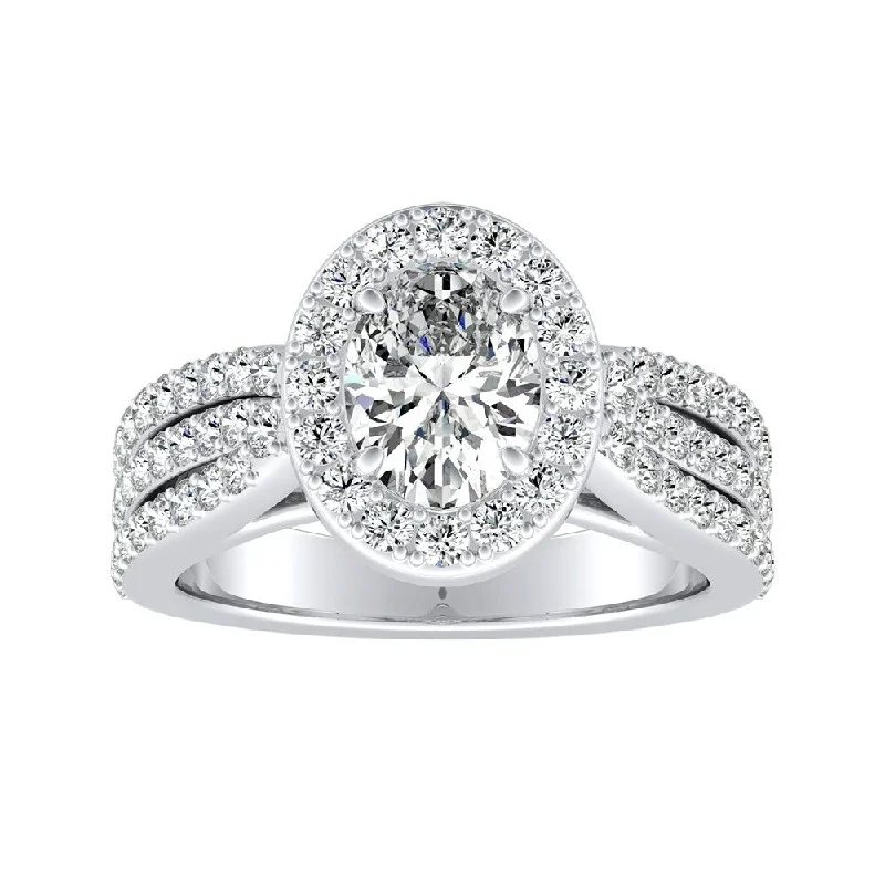 Fluke ridge ring-Triple Band Oval-cut Halo Diamond Engagement Ring 1 1/2ctw Platinum by Auriya