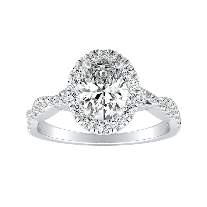 Vault crown ring-Twisted Oval-cut 1 1/3ctw Platinum Halo Diamond Engagement Ring by Auriya