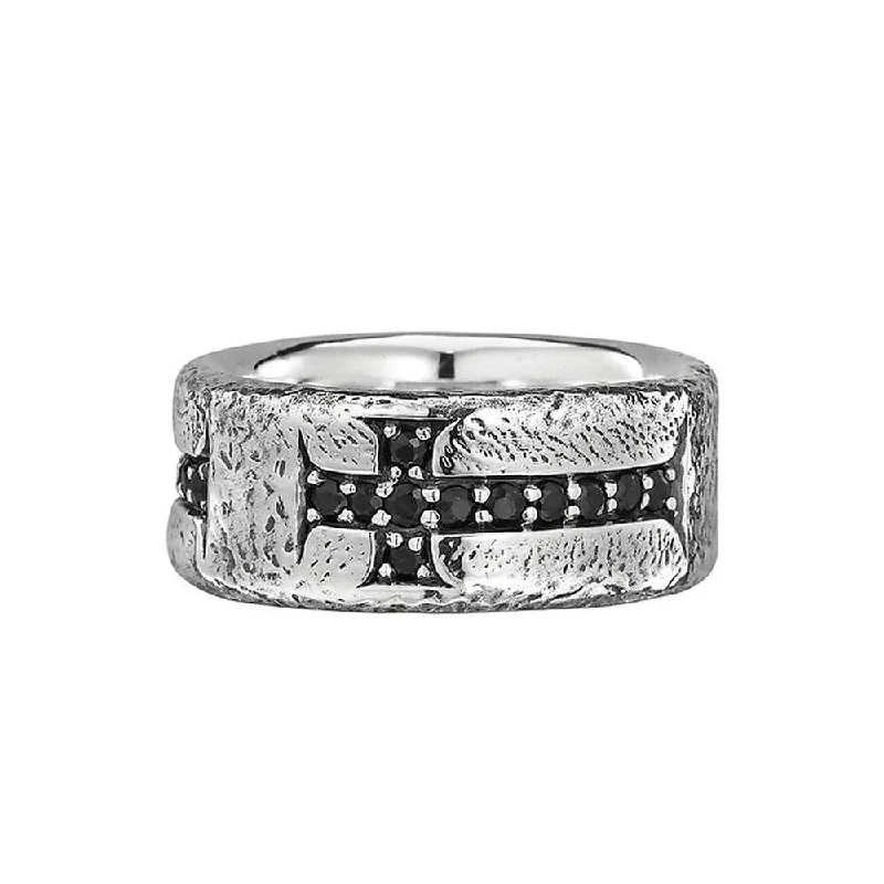 Sarmatian band ring-Unkaged Distressed Cross with Black Sapphire Ring