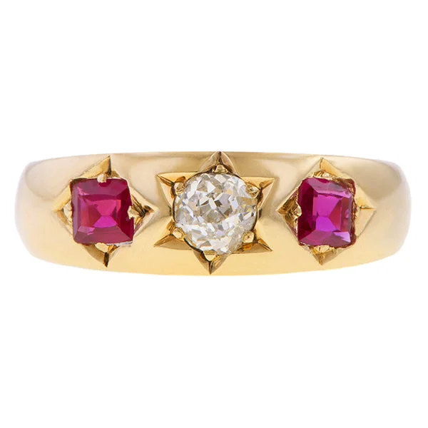 Canvas band ring-Victorian Old Mine & Ruby Ring