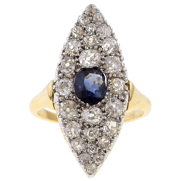 Curled metal ring-Victorian Sapphire & Diamond Navette Ring