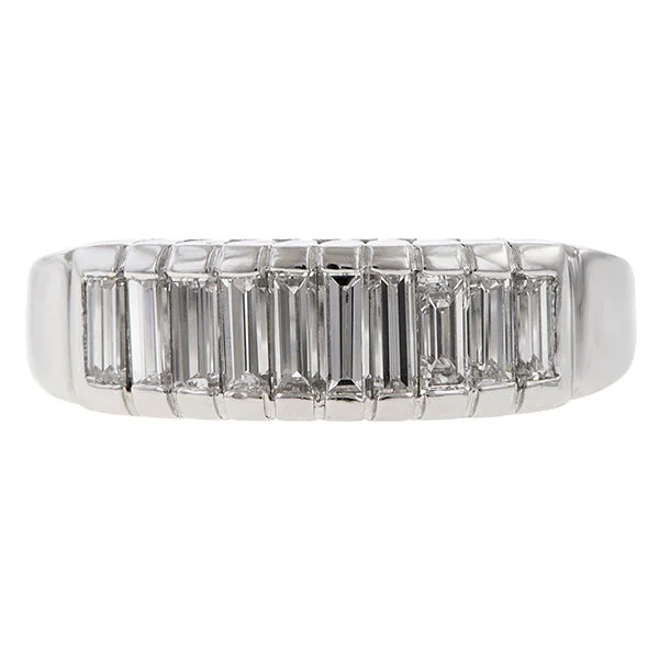 Inset groove ring-Vintage Baguette Cut Diamond Wedding Band