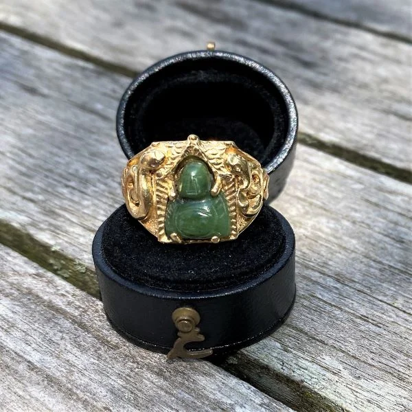 Scarlet topaz ring-Vintage Carved Jade Ring