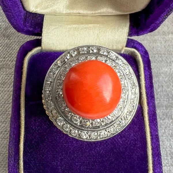 Glazed gem ring-Vintage Coral & Diamond Ring