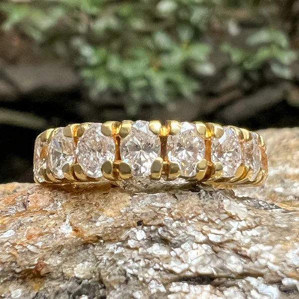 Linen strip ring-Vintage Oval Diamond Eternity Wedding Band, Size 5