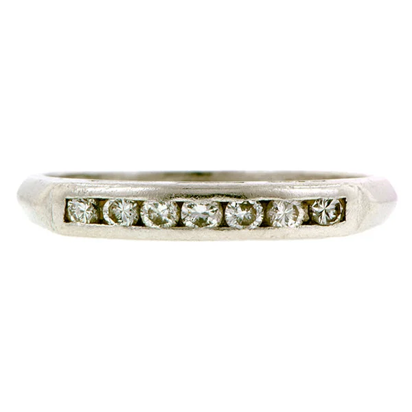 Root stem ring-Vintage Diamond Wedding Band. Platinum