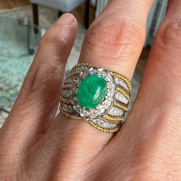 Molten alloy ring-Vintage Emerald & Diamond Ring