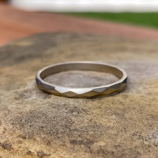 Raised layer ring-Vintage Faceted White Gold Band, Size 11