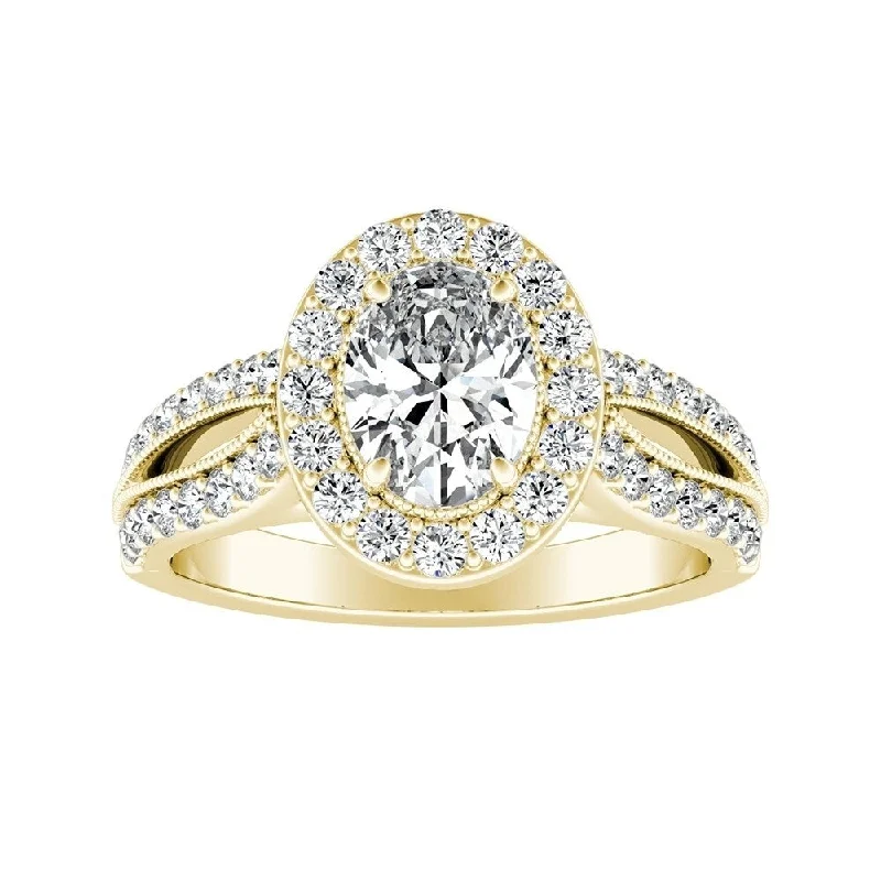 Barley stalk ring-Vintage Halo Oval Diamond Engagement Ring 1 1/2ctw 14k Gold by Auriya (H-I, SI1-SI2)