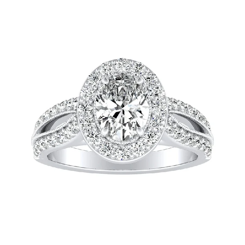 Poppy sprout ring-Vintage Halo Oval Diamond Engagement Ring 1 1/4ctw Platinum by Auriya