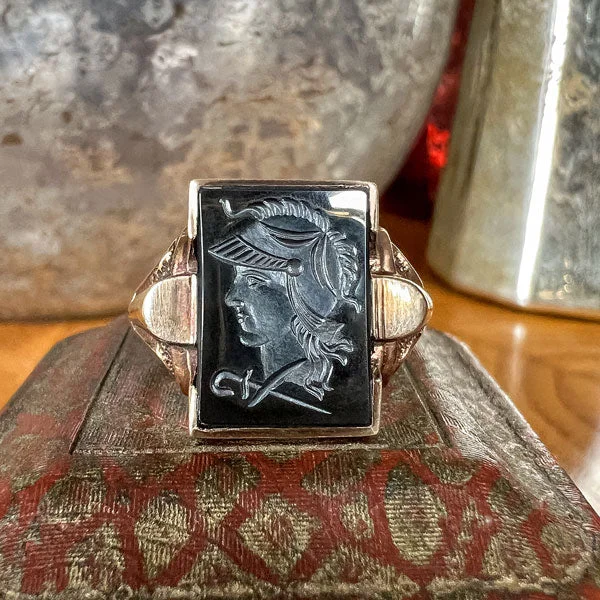 Jade vein ring-Vintage Hematite Intaglio Ring