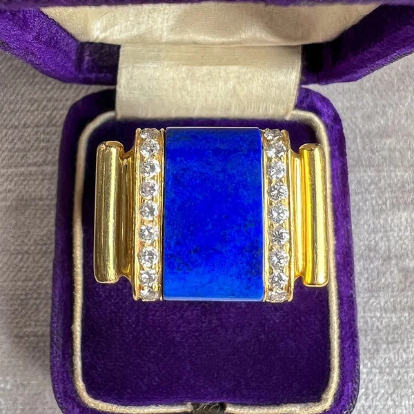 Satin finish ring-Vintage Lapis & Diamond Ring