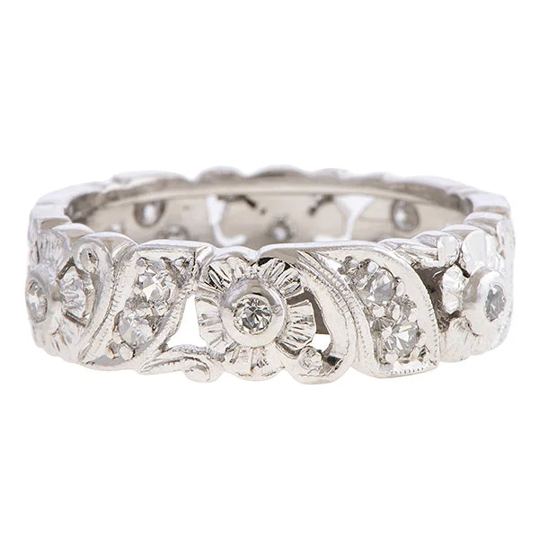 Oak husk ring-Vintage Patterned Diamond Eternity Band, Size 7